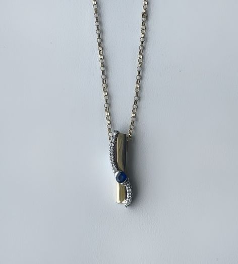 Two Tone 9ct Gold 0.06ct Diamonds and Sapphire Pendant