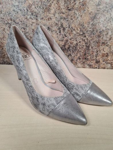 womens CAPRICE silver high heels court shoes Size UK 4.5 EU 37.5