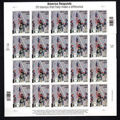 2002 USA Heroes of 2001 Commemorative Stamp Sheet of 20 Plate P1111 Mint Never Hinged (MNH)