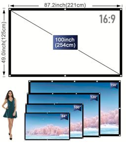 Portable Wrinkle Free Lightweight Projector Screen Home Outdoor  Projection Curtain Fabric