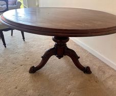Victorian antique round table and 3 chairs
