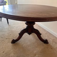 Victorian antique round table and 3 chairs