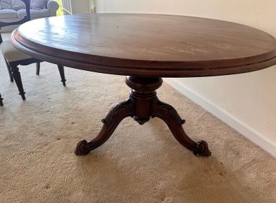 Victorian antique round table and 3 chairs