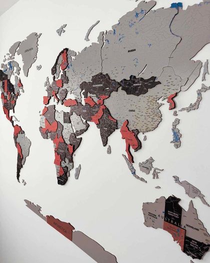 3D Premium Wooden World Map with Country Borders Country Names Capital Names US and Canada Borders and Names World Biggest City Names World Biggest Rivers World Biggest lakes World Main Roads 3D Map Effect
