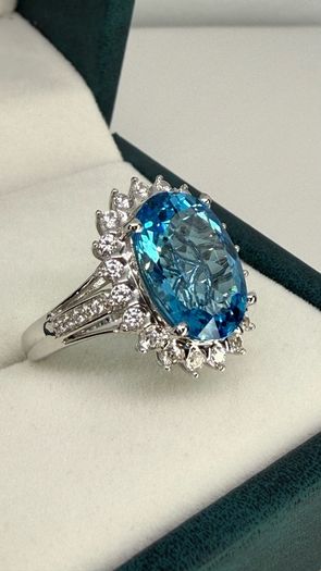 Topaz & White Zircon Statement Halo Ring