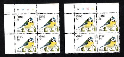 2002-04 Ireland Tenth Definitive series Birds 3c Blue Tit Plate Block 1A1A1A1A & 1B1B1B1B Mint Never Hinged (MNH)