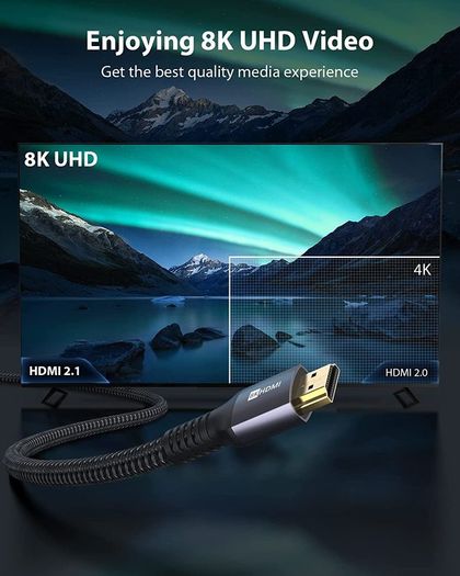 HDMI 2.1 Cable 2m(6Ft) Certified,Stouchi 10K 8K Ultra HD 48Gbps High Speed 10K 8K120 4K120 144Hz RTX 3080 eARC HDR10 4:4:4 HDCP 2.2&2.3 Dolby Compatible with Roku TV/PS5/Xbox Series X/Samsung/Sony/LG