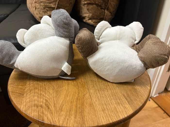 x2 Grey and Brown bulldog fabric door stopper filled with sand