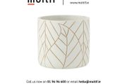 Ceramic Medium Leaf Flowerpot - White/Gold