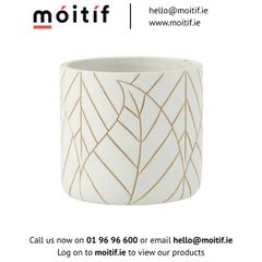 Ceramic Medium Leaf Flowerpot - White/Gold