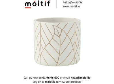Ceramic Medium Leaf Flowerpot - White/Gold
