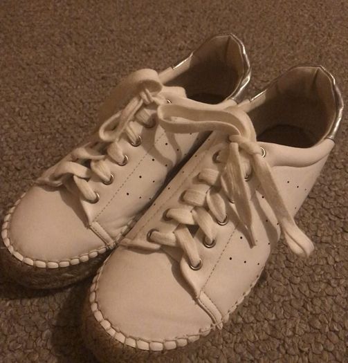 Kurt Geiger ladies flat white laced espadrilles Size 5