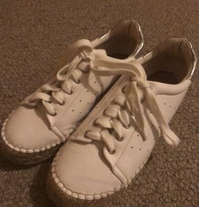 Kurt Geiger ladies flat white laced espadrilles Size 5