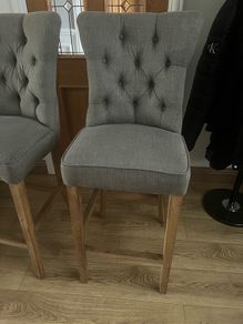 Pair of Grey Fabric Bar Stools / Counter Chairs