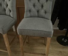Pair of Grey Fabric Bar Stools / Counter Chairs