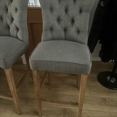Pair of Grey Fabric Bar Stools / Counter Chairs