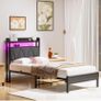 Single Bed Frames with 3ft Upholstered Wooden Two shelf Storage Headboard, Charging Station,LED Lights Image 6