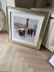 Collection of 7 large pictures and 2 mirrors