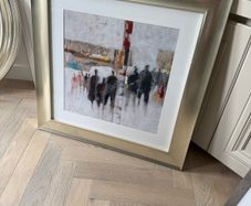 Collection of 7 large pictures and 2 mirrors