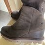 Taupe leather wedge ankle boots Image 7
