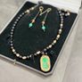 14k gold and curved jade with diamond necklace Image 9