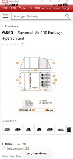 Brand new Vango savannah air 400 and Vango tent carpet