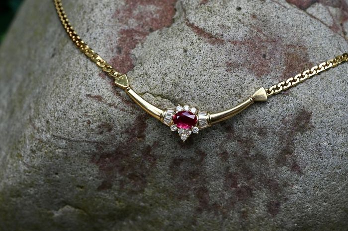 Vintage 1970s Ruby & Diamond Necklace - 18ct