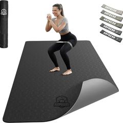 Wide Non-Slip Dual-colour Large Exercise Mat for Home Workout, Yoga, Pilates & Stretching, Durable & Eco-Friendly, Includes Bonus Resistance Bands & Carry Bag