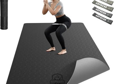 Wide Non-Slip Dual-colour Large Exercise Mat for Home Workout, Yoga, Pilates & Stretching, Durable & Eco-Friendly, Includes Bonus Resistance Bands & Carry Bag