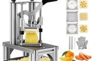 Commercial French Fry Cutter with 4 Replacement Blades, 0.64 cm &amp; 0.95 cm Blade Easy Dicer Chopper, 6-wedge Slicer &amp; 6-wedge Apple Corer, Lemon Potato Cutter for French Fries with Tray and Handle