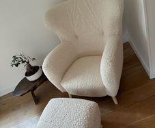 Boucle Armchair with Foot Stool