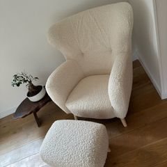 Boucle Armchair with Foot Stool