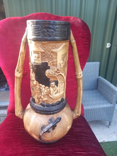 Pair of antique Bretby vases, repair to one arm, D18