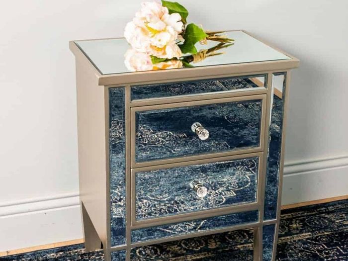 2 drawer mirrored bedside locker is for sale