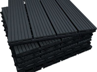 Composite Decking Tiles - Patio, Balcony, Roof Terrace, Hot Tub Deck Tiles Flooring Decking Cheap Prices for Large Quantities (6X Ebony Composite Tiles)