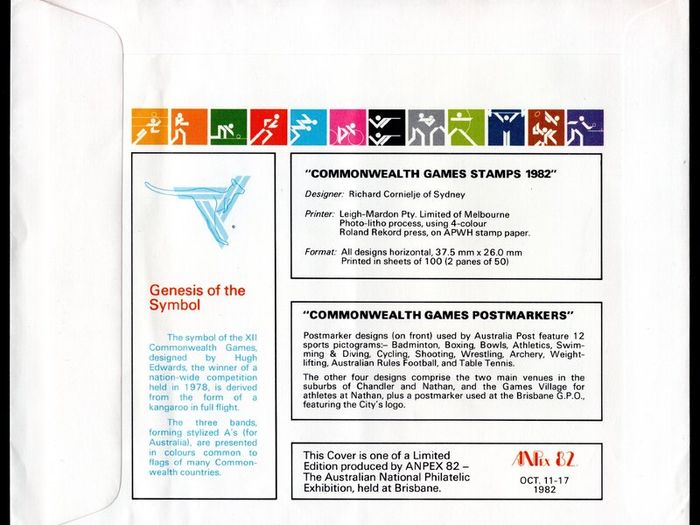 1982 Australia XII Commonwealth Games - Brisbane Australia Sept 30-9 Ocotber 1982 Official cover with various different cancels tying stamps.