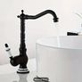 Black Brass Kitchen Bathroom  Mixer Tap Vintage-Style Tall Basin Faucet with Ceramic Handle Hot & Cold, Single Hole Mount Image 4