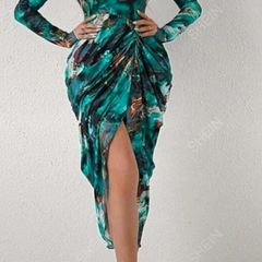 Shein Tie Dye Draped Collar Asymmetric Hem Dress