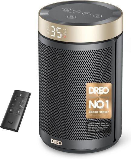 Dreo Electric Heater, 1500W Energy Efficient Space Room Heater, Upgrade Remote Portable Ceramic Fan Heaters, Thermostat, 3 Modes 12H Timer, Overheat & Tip Over Protection, for Bedroom, Atom 316, Gold