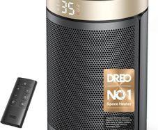 Dreo Electric Heater, 1500W Energy Efficient Space Room Heater, Upgrade Remote Portable Ceramic Fan Heaters, Thermostat, 3 Modes 12H Timer, Overheat & Tip Over Protection, for Bedroom, Atom 316, Gold