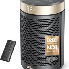 Dreo Electric Heater, 1500W Energy Efficient Space Room Heater, Upgrade Remote Portable Ceramic Fan Heaters, Thermostat, 3 Modes 12H Timer, Overheat & Tip Over Protection, for Bedroom, Atom 316, Gold