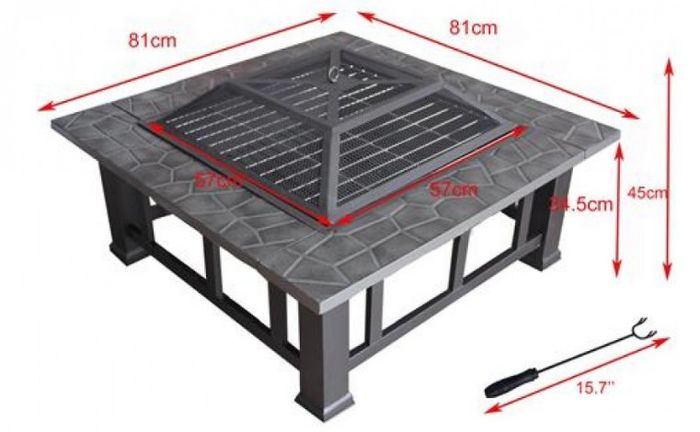 Fire Pit Outdoor Steel Brazier Square Patio Heater BBQ