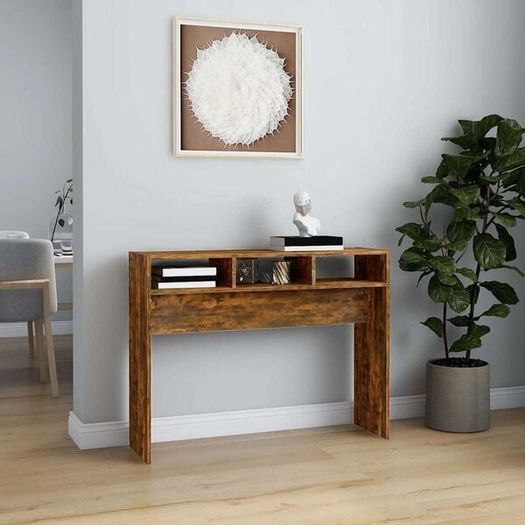 105cm Smoked Oak Console Table, Modern Engineered Wood Hallway Table for Living Room, Entryway & Hall