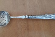Harrison Fisher Electroplated Silver Shell Shaped Sugar Sifting Spoon with Sterling Silver handle Queens pattern