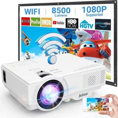 Full HD 1080P Enhanced Mini Wireless Projector 8500 Lumen, Portable Video Projector Compatible with TV Stick Smartphone Tablet HDMI USB AV for Home Theater