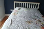 White wooden bed frame and mattress - King