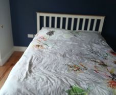 White wooden bed frame and mattress - King