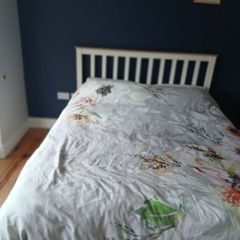 White wooden bed frame and mattress - King
