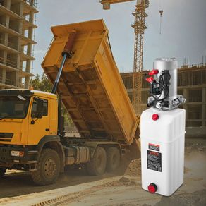 12V DC Hydraulic Power Unit with 8L Metal Reservoir, Single Acting Pump for Dump Trailer & Car Lifting