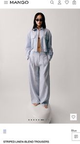 wide leg trousers Mango blue stripes linen rich blend size 40 new